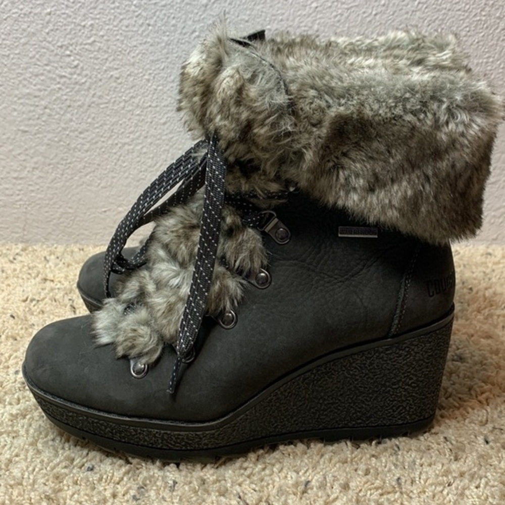 COUGAR Waterproof Penny Faux Fur-Trim Nubuck Winter Wedge Ankle Boots Pewter Sz7 - Picture 7 of 12